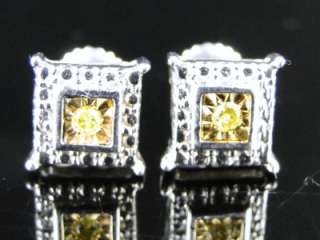   GOLD FINISH 8 MM GENUINE CANARY DIAMOND 4 PRONG STUD EARRINGS  