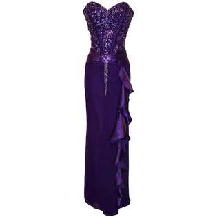 PacificPlex Beaded Strapless Satin Full Length Formal Gown With Side 
