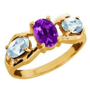   Purple Amethyst and Sky Blue Aquamarine 10k Yellow Gold Ring Jewelry