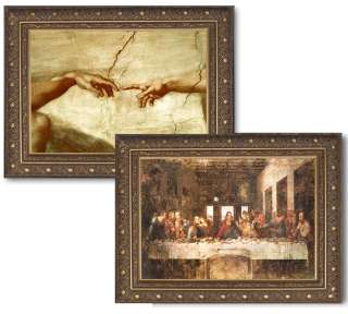 DaVinci Last Supper & Michaelangelo The Creation of Adam Framed Canvas 