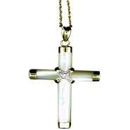Mother of Pearl Cross Pendant with Diamond Accents 