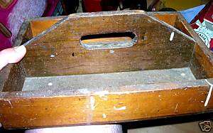 PRIMITIVE ANTIQUE WOODEN KNIFE BOX TRAY TOOL W/ HANDLE  