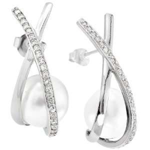  Sterling Silver Sim Pearl and Cubic Zirconia Fashion 