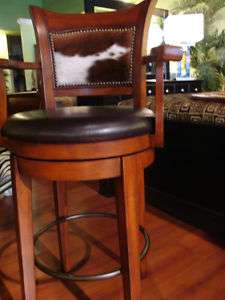 Western Speckled Cowhide Leather Swivel Barstool w Arms  