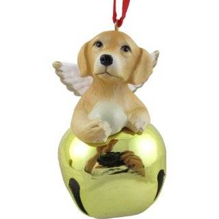 Cute Christmas Holiday Golden Retriever Dog Gold Ornament Bell Figure