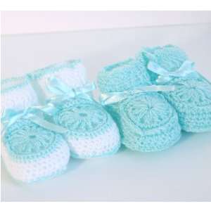    Baby Booties Crocheted DUO Green & White Combo 