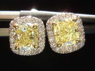 54ctw Fancy Light Yellow Cushion Cut Diamond Earrings R4341 Diamonds 