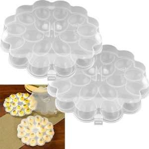  Set of 2 Deviled Egg Trays w/ Snap On Lids   Holds 36 Eggs 