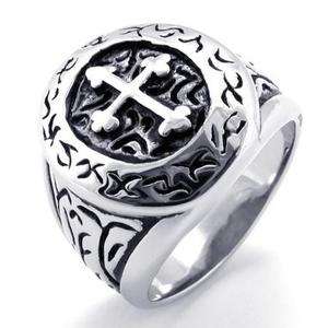 Mens Black & Silver Stainless Steel Cross Ring Size 9  