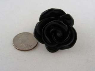 Chunky Black Lucite Rose Flower Cocktail Ring, New  