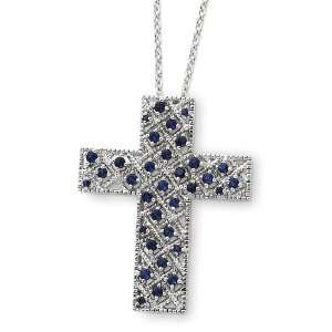 Sterling Silver Cross Necklace with September Birthstone 