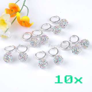 5Pairs AB Clear Crystal Disco Rhinestone Bead Silver Plated Hook 