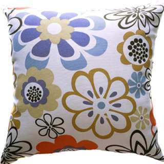 EA69 Light Blue White Khaki Flower Linen Cushion/Pillow/Throw Cover 