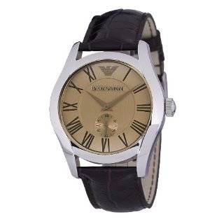   Brown Leather Beige Roman Numeral Dial Watch Emporio Armani Watches