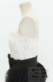 Oscar de la Renta Black & White Floral Lace & Tulle Overlay Belted 
