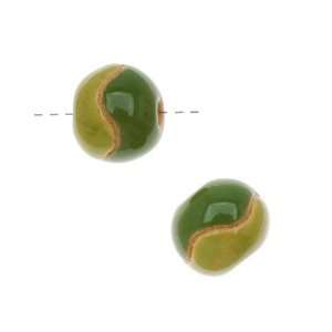  Golem Studio Glazed Ceramic Round Beads 2 Tone Wave Green 