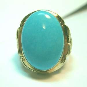   ANTIQUE CARVED 10K GOLD 14c SLEEPING BEAUTY TURQUOISE VICTORIAN RING