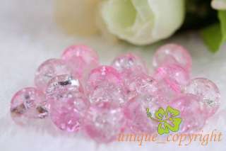 50 pcs Half Pink half clear Crackle Crystal glass Beads 10mm CR120 