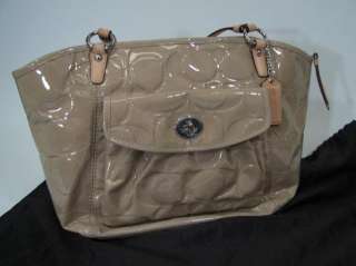   F14668 Leah Putty/Taupe Embossed Patent Leather Tote Handbag  
