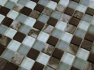   1X1 GLASS AND STONE MIX MOSAIC BACKSPLASH TILE   BY THE FOOT  