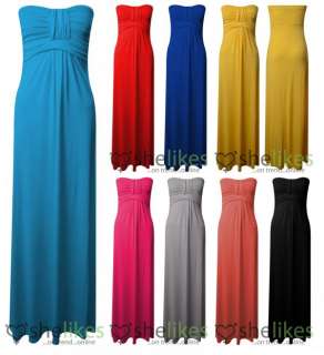 Womens Long Jersey Dress Ladies Knot Front Strapless Boobtube Maxi 