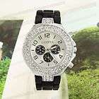 ladies women black silicone rubber sports style crystal wrist watch
