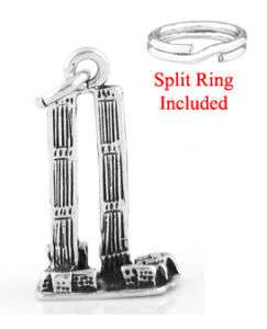 SILVER 3D WORLD TRADE CENTER CHARM WITH SPLIT RING  