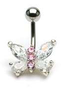 Clear & Pink CZ Sexy Butterfly Navel Belly Ring 14G 3/8  