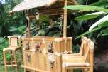 Skulled Out Tiki Bar w/ 3 Stools   Bamboo Tiki Bar Crossbones Decor 