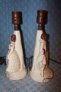 Vintage Pair Porcelain Victorian Couple Table Lamps  