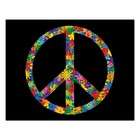   Jigsaw Puzzle Rectangular of Peace Symbol with Flowers in 60s Colors
