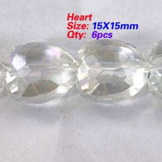   6pcs Faceted White Jewelry Fitting DIY Crystal Loose Heart bead  