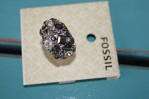 42 FOSSIL BRAND SILVER GRAY BLING CRYSTAL DOME RING, 7  
