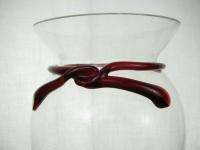 Vintage Clear Glass Large Flower Vase Ruby Red Roping  