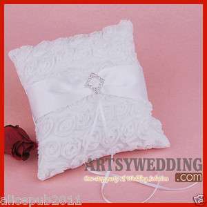   Rosettes Crystal Satin and Chiffon Wedding Ring Bear Pillow NEW  