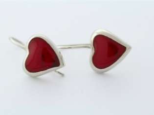 ATI Mexican Sterling Silver Red Agate Heart Earrings  