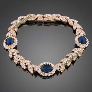 18K rose gold GP swarovski crystal &sapphire bracelet B120  