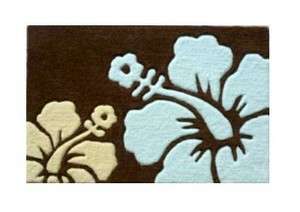   Flower Area Rug 18x28 inch Brown and Blue Hawaii Tropical Decor  