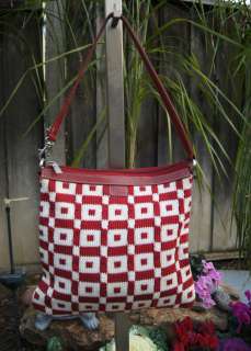   Sak by Elliot Lucca RED & WHITE Checkerboard Knit Crochet Nylon Purse