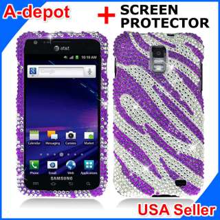 Samsung Galaxy S 2 II Skyrocket i727 AT&T Purple Zebra Bling Hard Case 