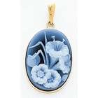 JewelBasket 14k Gold Blue Agate Cameo Pendants   Floral Cameo 