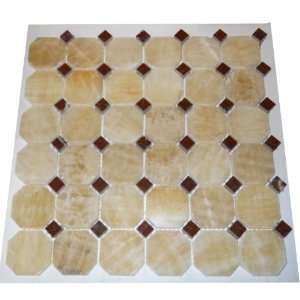  Honey Onyx Polished Octagon with Red Marble Mosaic Tiles 