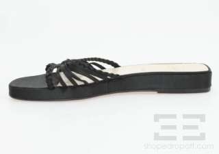   Louboutin Black Satin Braided Strappy Slide Sandals Size 39  