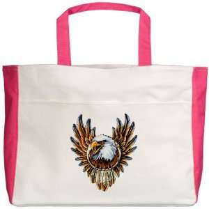  Beach Tote Fuchsia Bald Eagle with Feathers Dreamcatcher 
