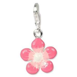 SilberDream Charm flower, enamel white and pink, 925 Sterling Silver 