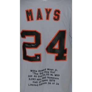 Willie Mays Autographed Custom Embroidered Statistics Jersey  
