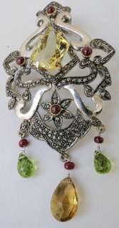 Victorian diamond pendant silver with gem stones  