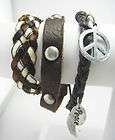 Lot of Leather Studs Peace Charms & Woven Bracelets