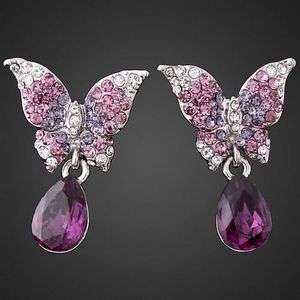 ARINNA Swarovski purple Crystal butterfly GP Earrings  