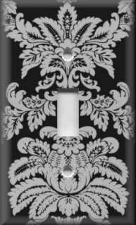 Light Switch Plate Cover   Black And Grey   Damask Design  